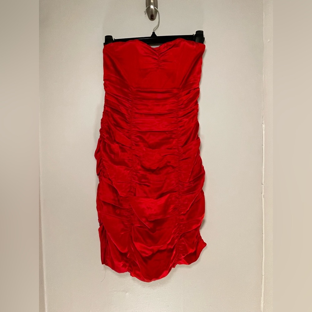 Red silk strapless dress from Express it is a size 0.